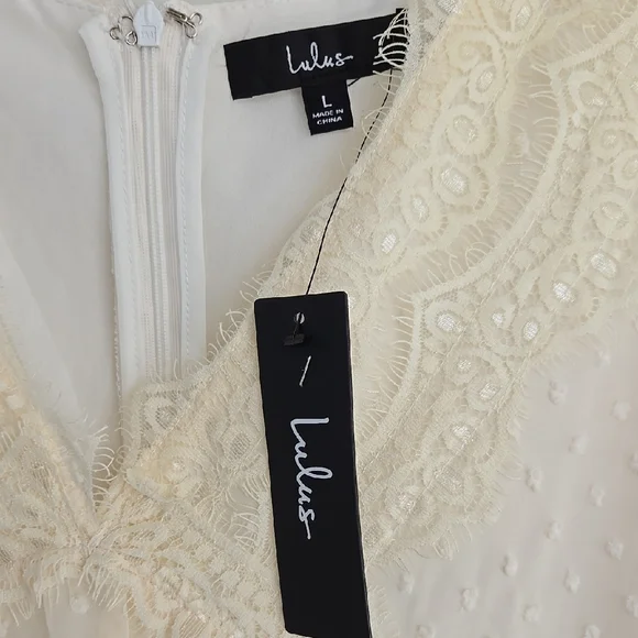 Wistful Moment Ivory Swiss Dot Long Sleeve Dress Size L - Picture 2 of 16